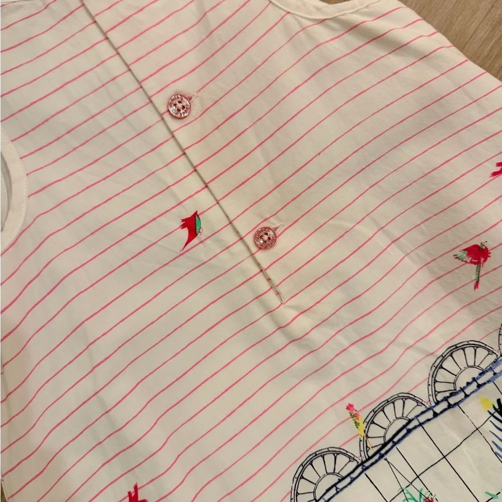 Joules Cream Dress with Pink Stripes and Garden Border Sz 3